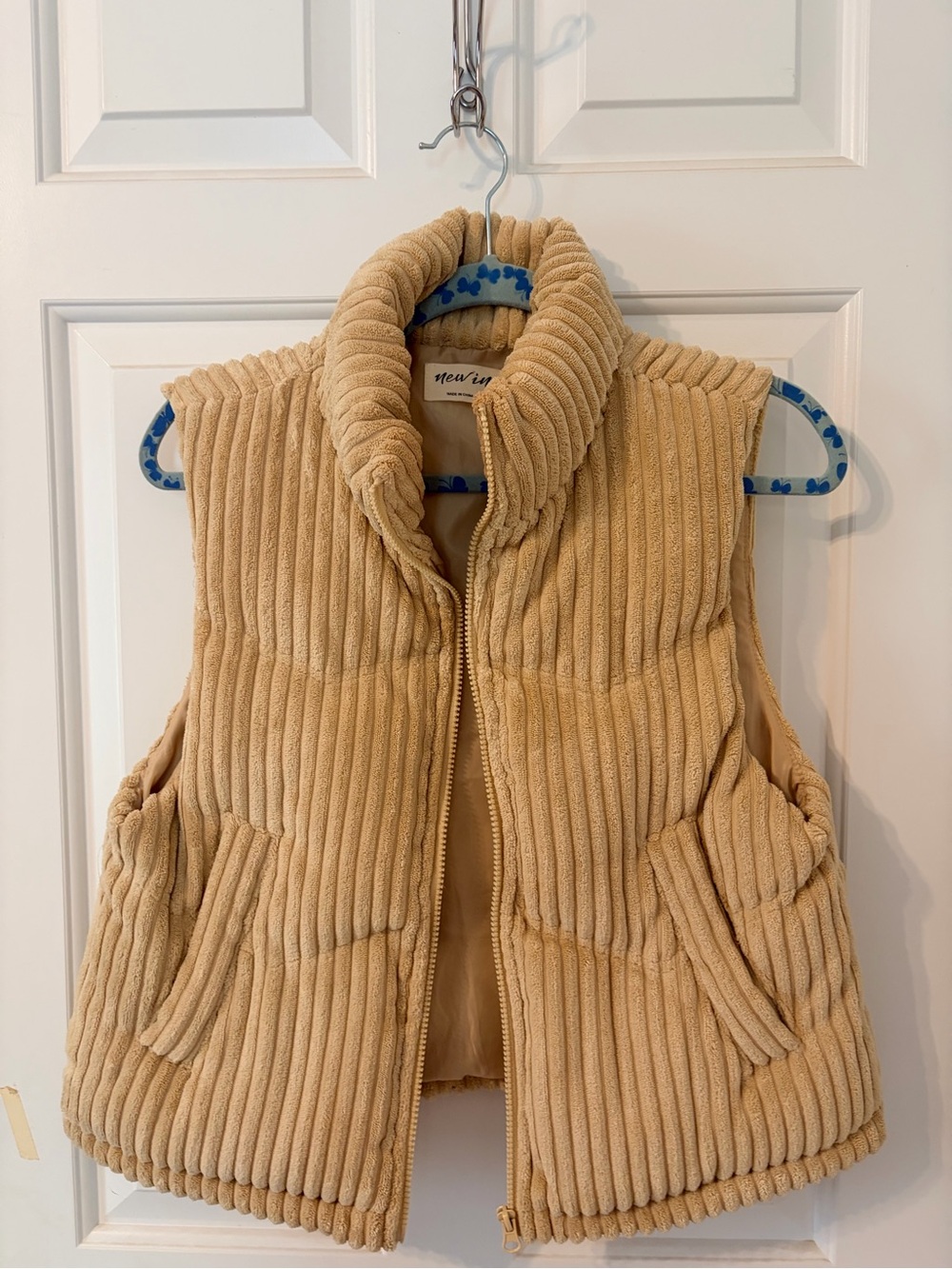Womens Beige Corduroy Puffer Vest